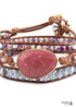 Boho Bracelet, RH 5 Layers Leather Wrap Bracelet, Mixed Natural Stones & Crystal Stone Blue